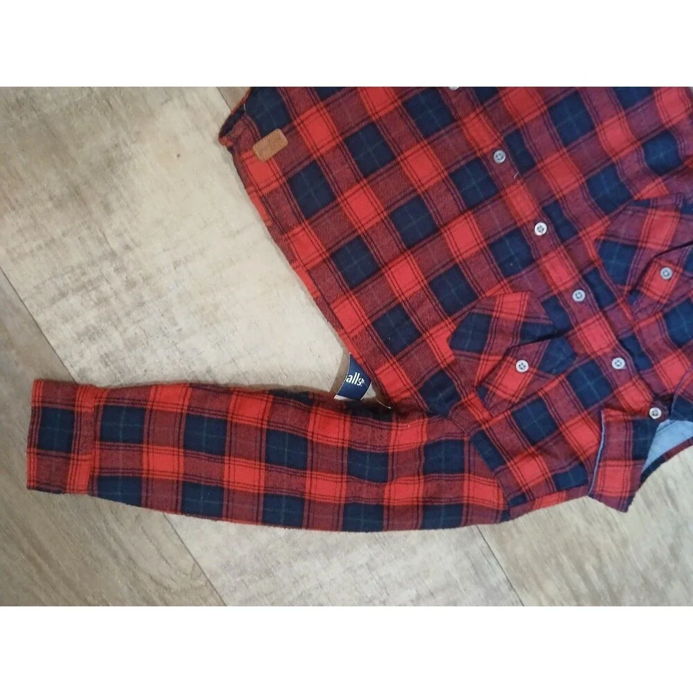 7 For All Mankind Flannel Insulated Shacket Kids Size 5 Red & Blue Plaid Pocket